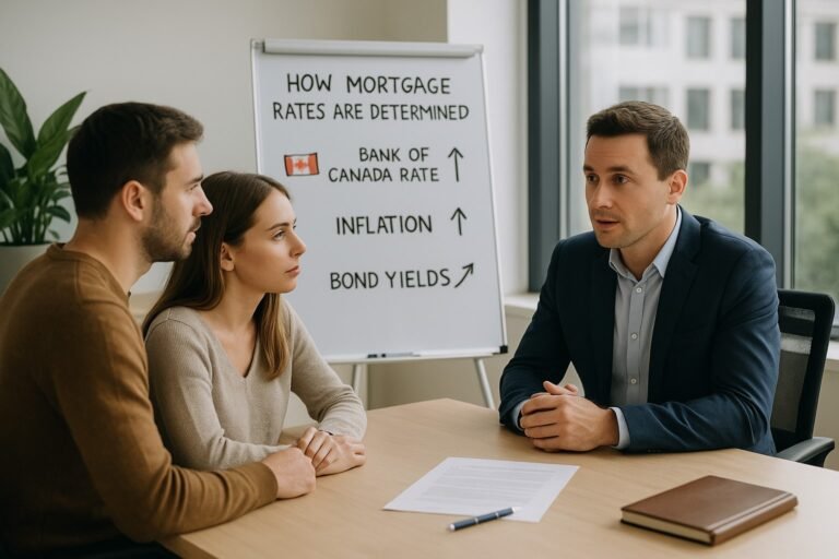 “Canadian mortgage advisor explaining how mortgage rates are calculated using bond yields and Bank of Canada data.”