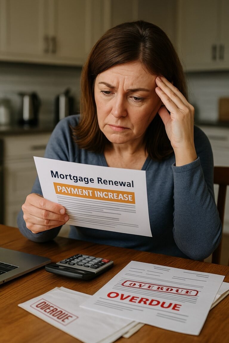 Canadian homeowner reacting to rising mortgage payments at kitchen table