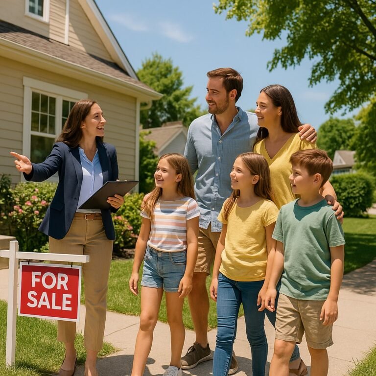 Canadian family touring a home with a real estate agent during summer 2025