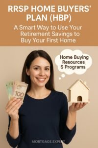 Smiling woman holding Canadian currency and wooden house model, representing RRSP Home Buyers’ Plan in Canada