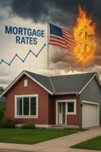 “Canadian home with fluctuating mortgage chart and U.S. inflation symbols in the background”