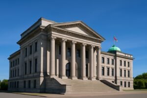 British Columbia government building under clear sky symbolizing new mortgage regulation reform