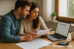 Couple reviewing mortgage application online as U.S. demand surges in 2025.