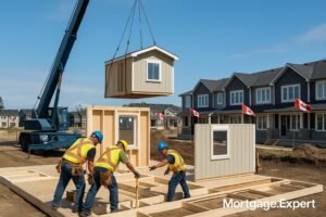 “Canadian modular homes under construction as part of Build Canada Homes initiative, 2025.”