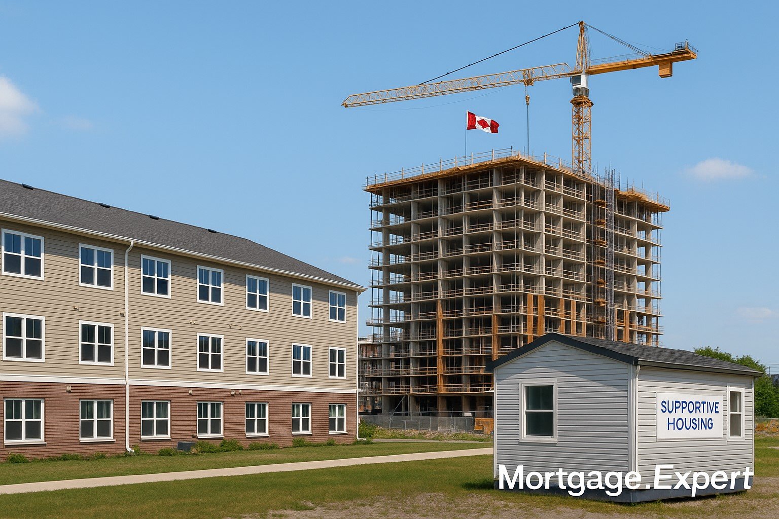 “Affordable apartments, mid-rise condos, and modular transitional housing under construction in Canada as part of the Build Canada Homes mandate.”