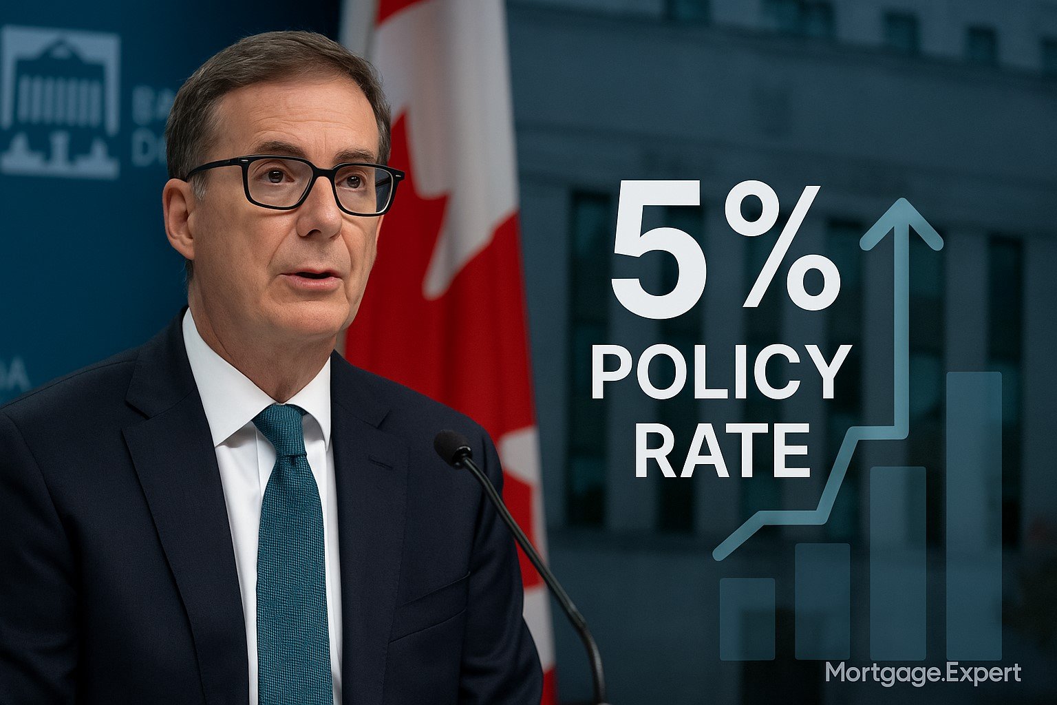 “Bank of Canada holds interest rate at 5 percent as Governor Tiff Macklem addresses press in Ottawa.”