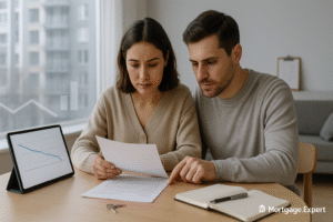 Canadian renter reviewing lease documents as rental market growth slows amid rising vacancy rates.