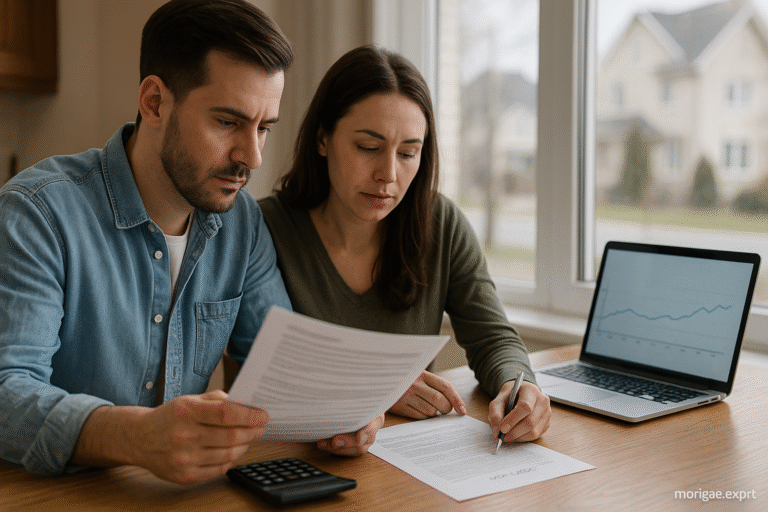 Canadian homeowners reviewing mortgage renewal documents as Canada’s mortgage market enters an adjustment phase